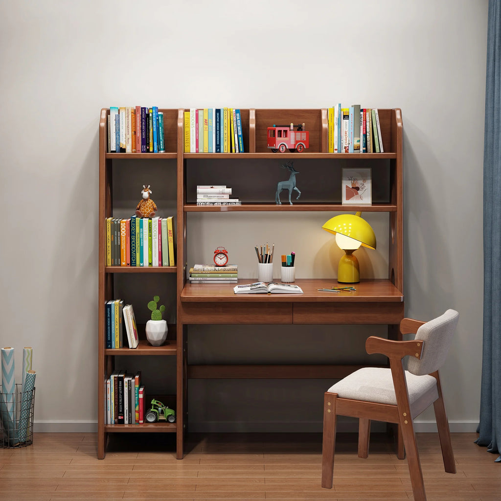 Brown Wooden Kid's Desk and Chair Set with Drawers and Bookshelf N979991