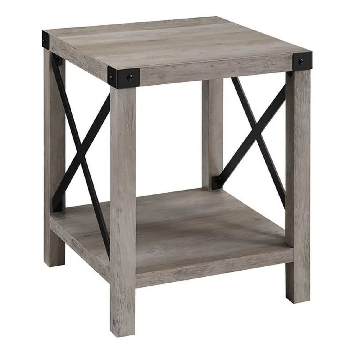 18" Gray Farmhouse Wood Side Table with Metal Frame Q797264