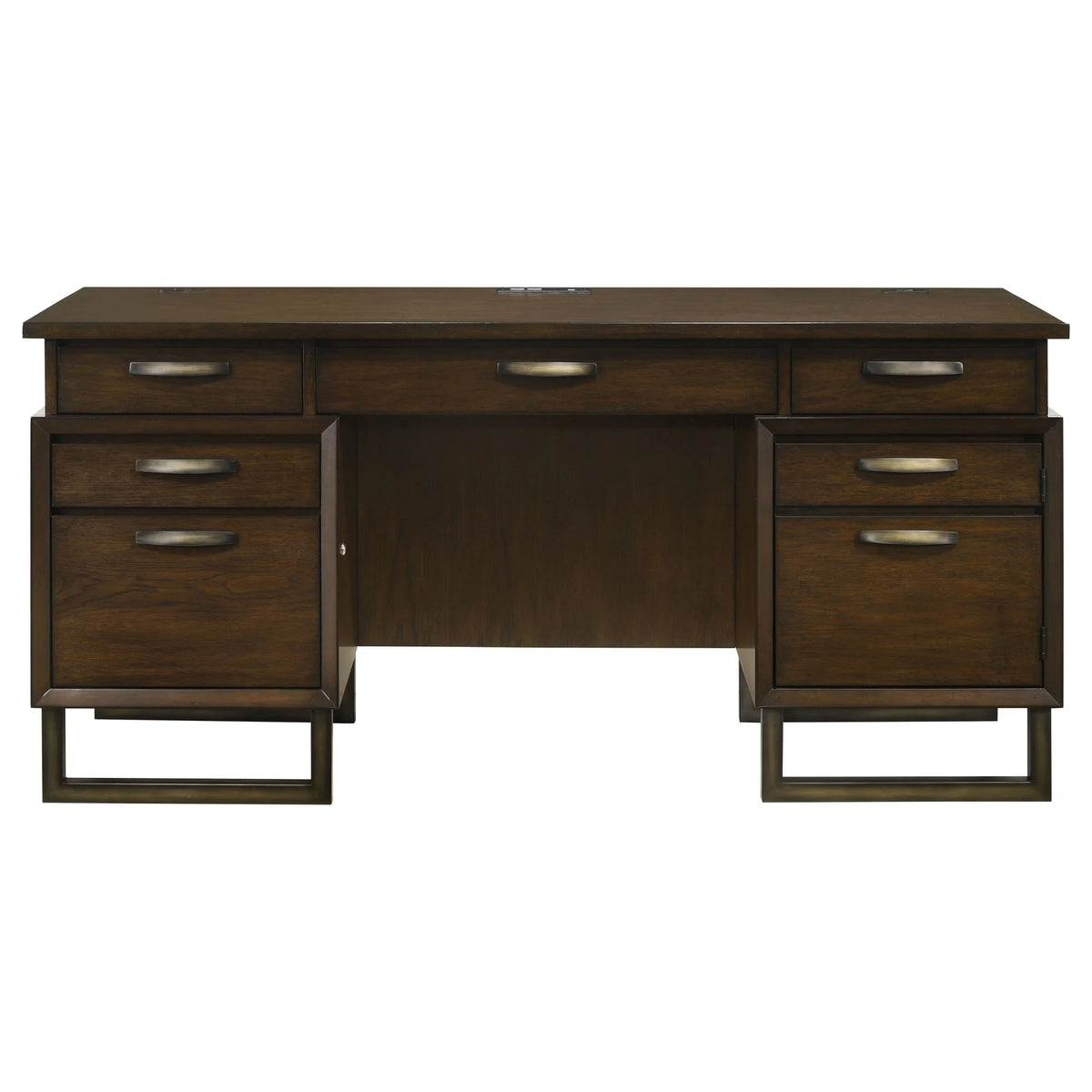 5-drawer Wood Credenza Desk Dark Walnut and Gunmetal T890832