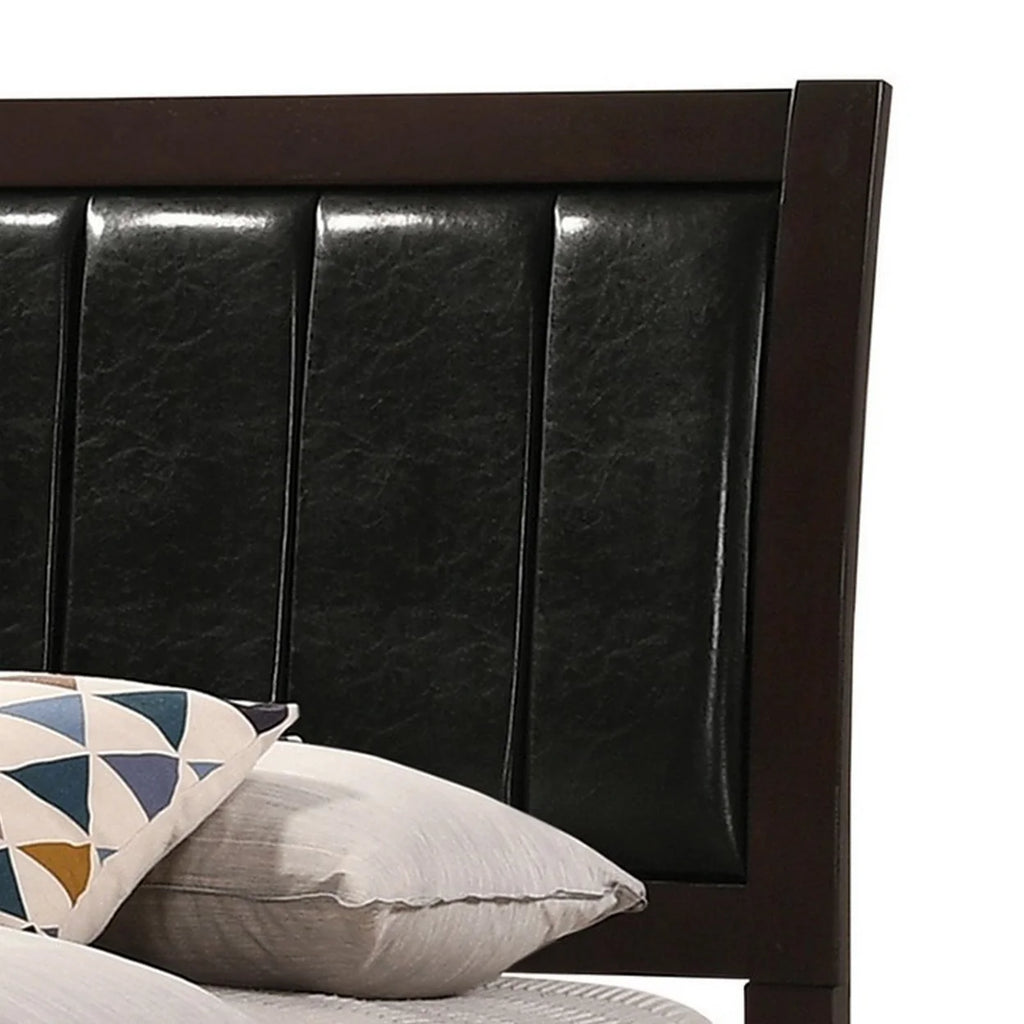 Twin Size Black Leather Upholstered Panel Bed W49381