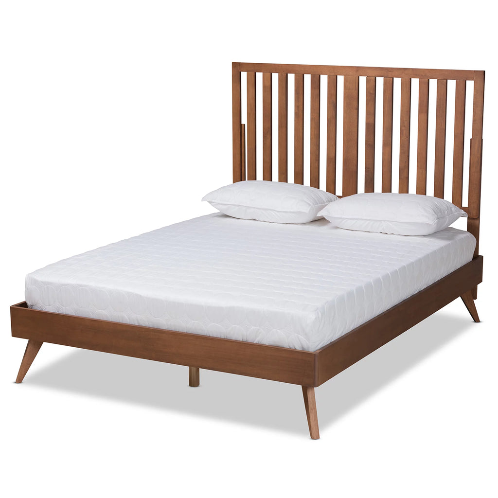Queen Walnut Brown Engineered Wood Platform Bed Y8060
