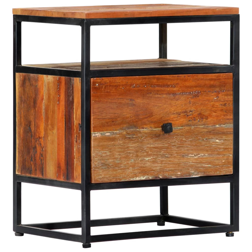Bedside Cabinet Solid Reclaimed Wood and Steel L9567