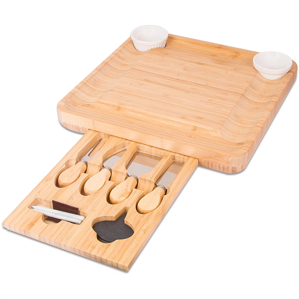Bamboo Charcuterie Board Set with 4 Stainless Steel Cheese Knives G87450