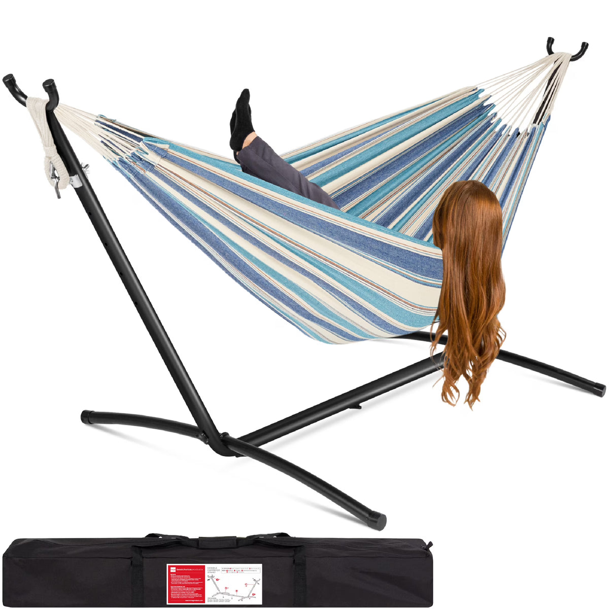 Ocean Cotton Double Hammock with Stand and Carrying Bag N17318