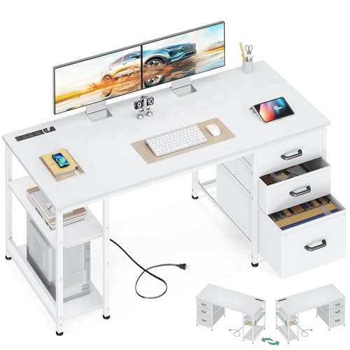 51 Inch Computer Desk with Fabric Drawers & USB Power Outlets P68261