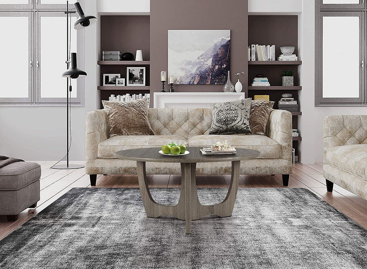 Wooden Round Coffee Table 35.5 x 18 Inches Gray Y6985