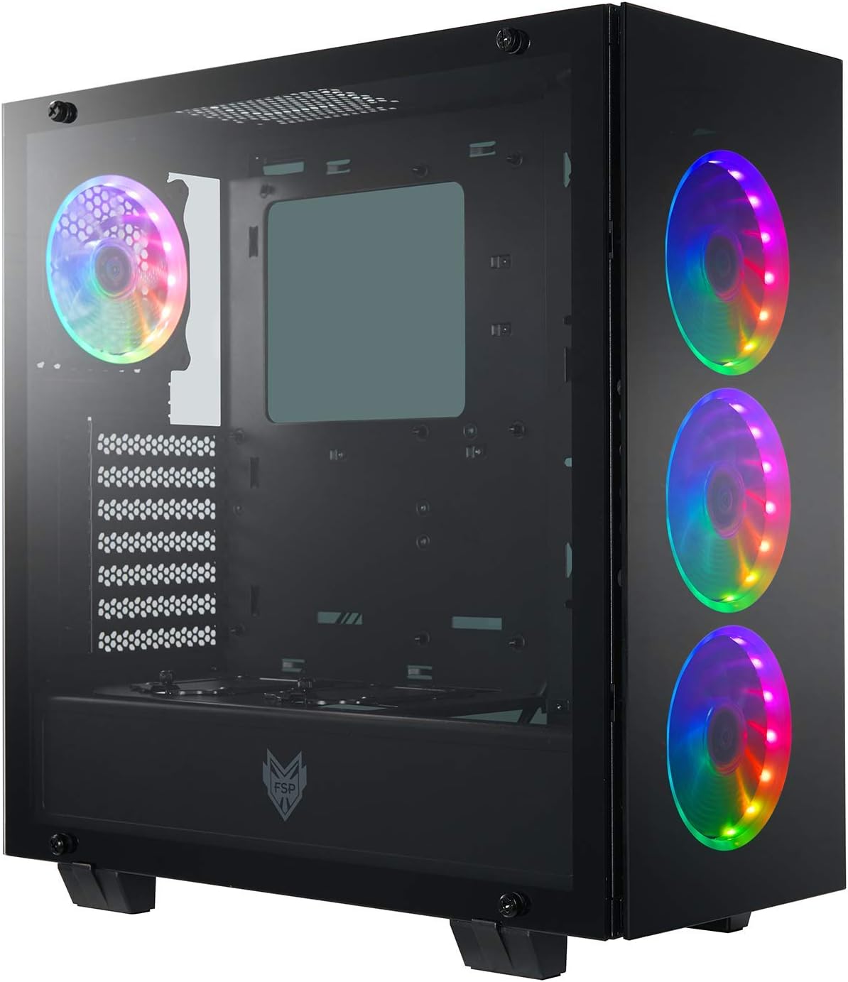 ATX Mid Tower PC Gaming Case with 3 Tempered Glass Panels and 4 ARGB Fans A568