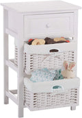 White 3 Tiers Nightstand with One Drawer 2 Baskets T1917