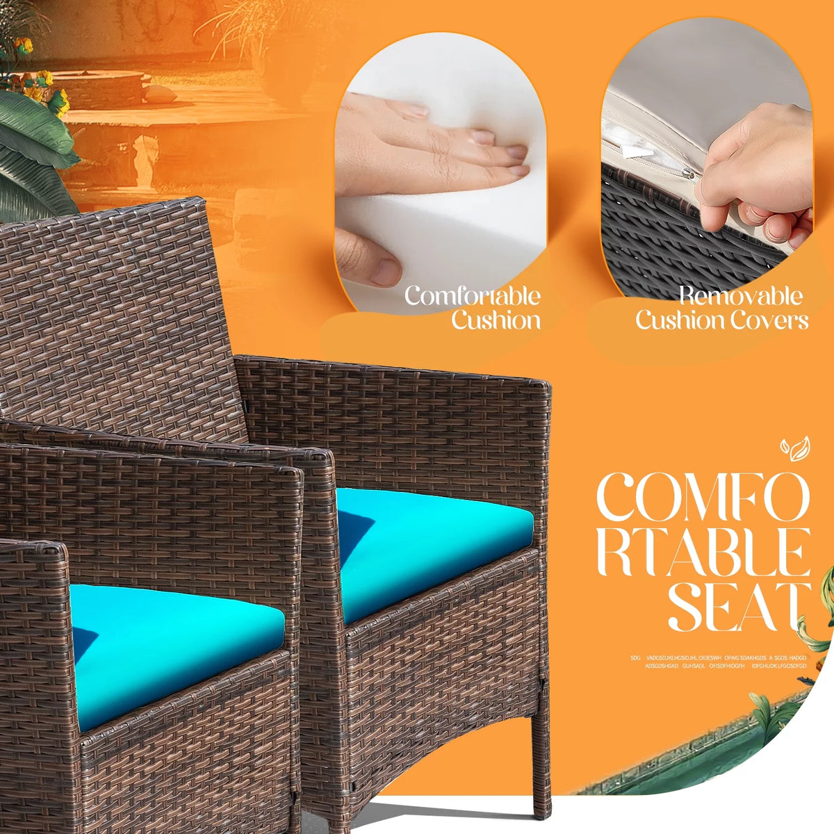 4 Piece PE Rattan Wicker Patio Table and Chairs Set with Cushions E412191