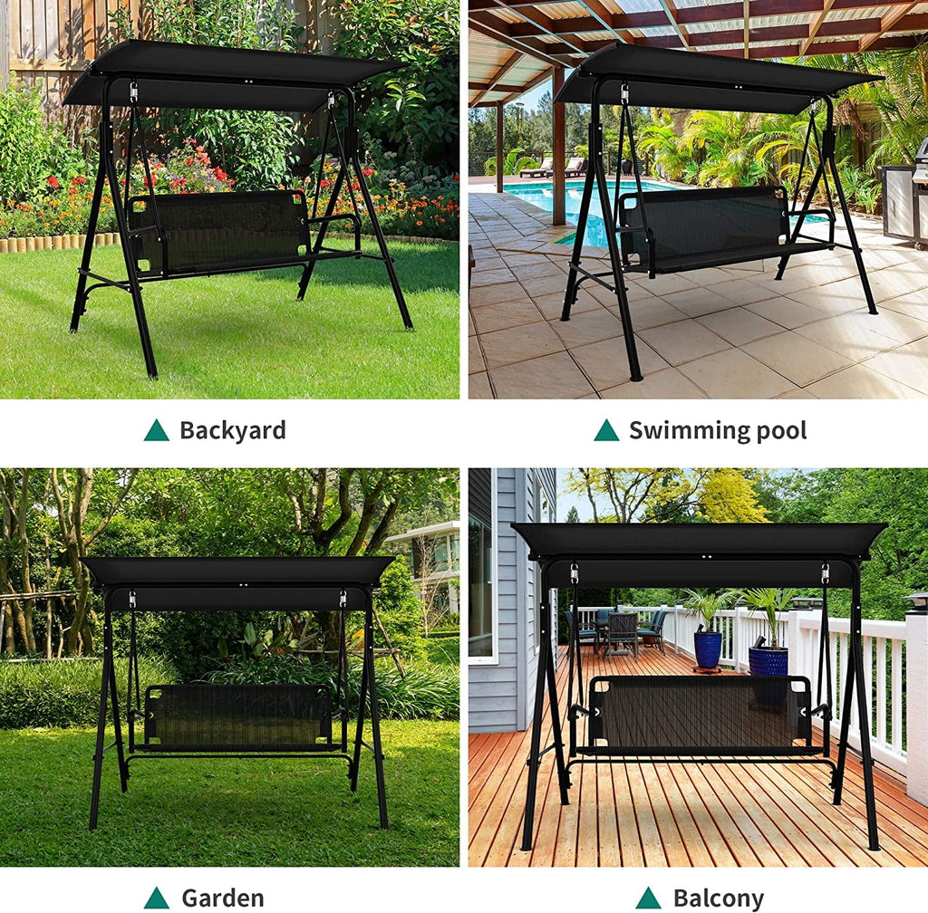 3 Person Outdoor Patio Swing Chair with Adjustable Canopy N256