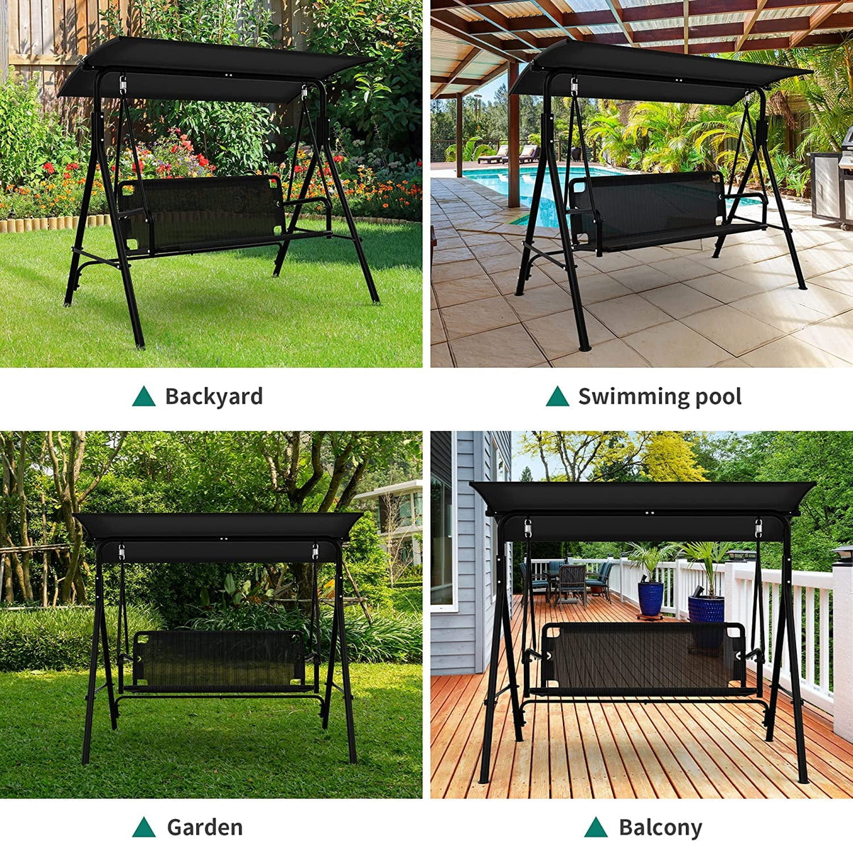 3 Person Outdoor Patio Swing Chair with Adjustable Canopy N256