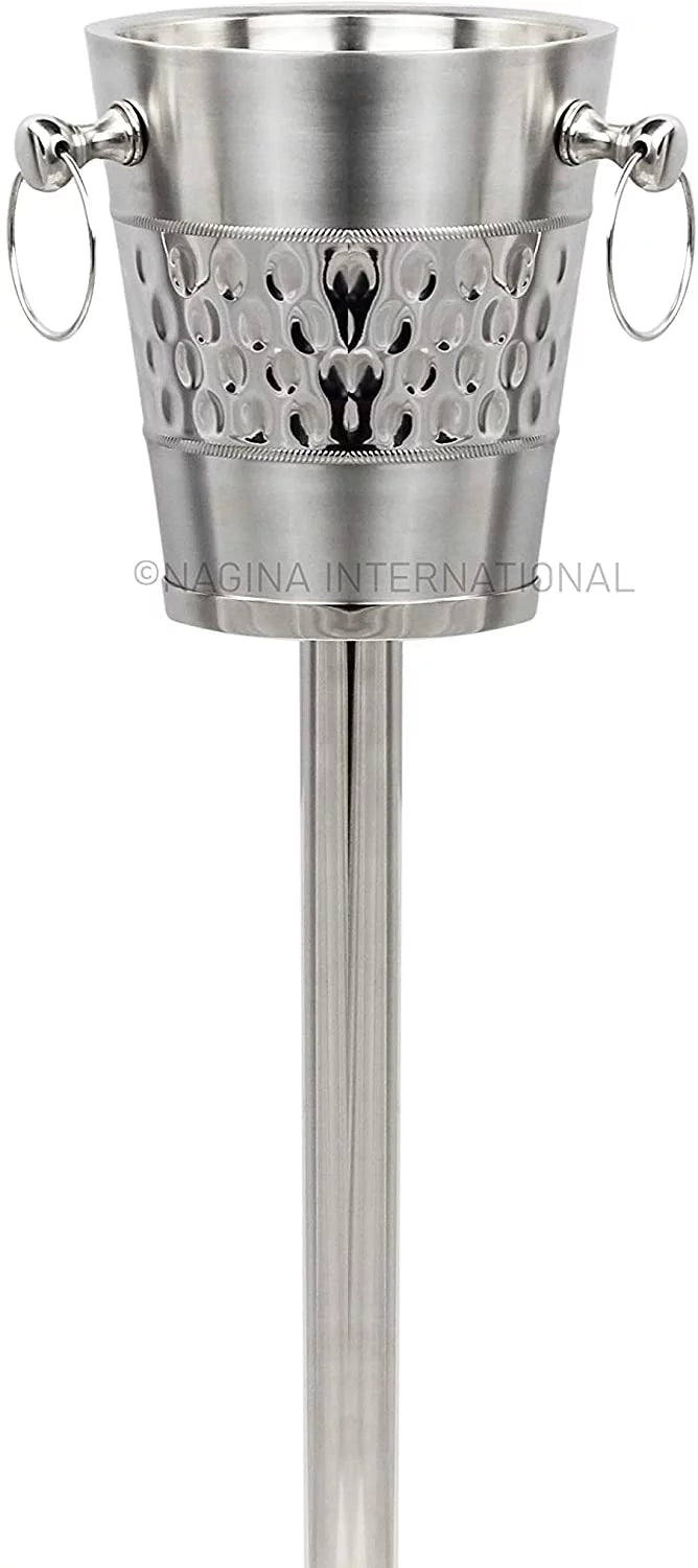 Hammered Brushed Nickel Plated Wine & Ice Bucket with Steel Stand E327599