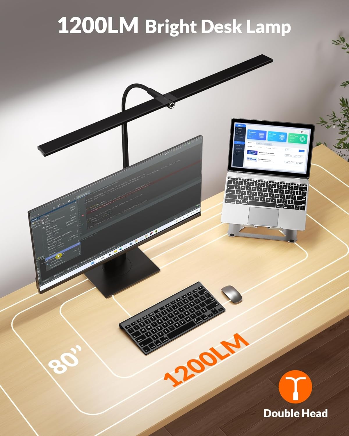 Black Double Head LED Clamp Desk Lamp with Remote Control M638