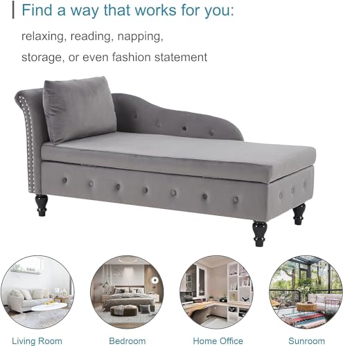 Dark Gray Velvet Chaise Lounge with Lumbar Pillow X338