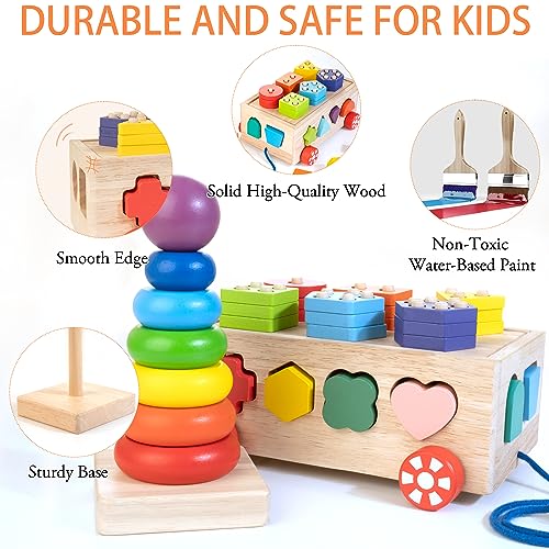 Wooden Blocks Shape Sorter Stacking Rings Baby Color Sorting Toys I489