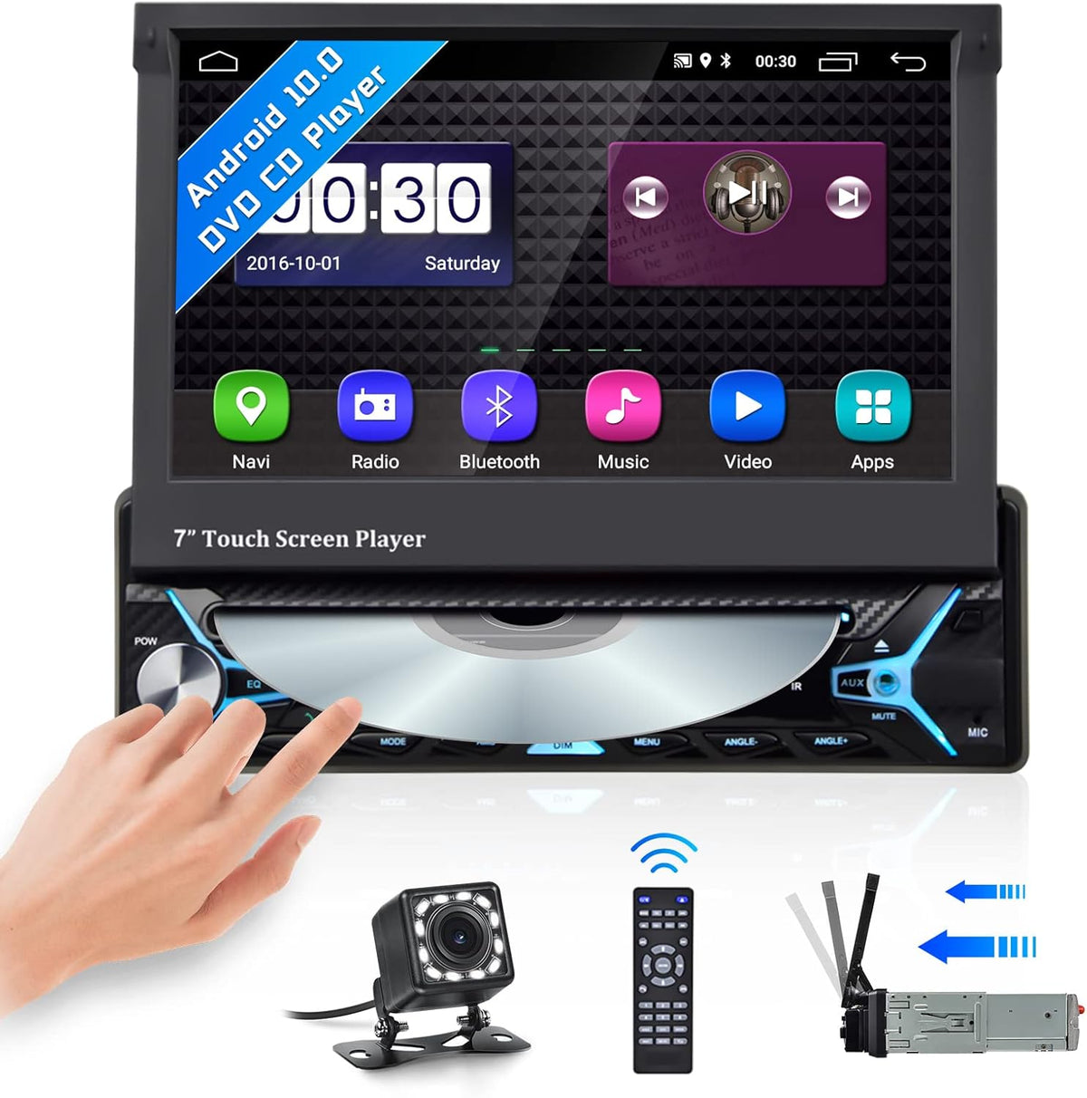 Single Din 7 Inch Flip Out Touchscreen Car Stereo with Backup Camera Q57779