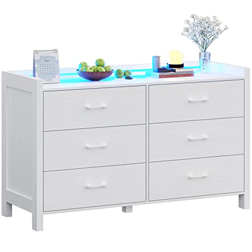 White 6 Drawer Wood Dresser with LED Lights U94607
