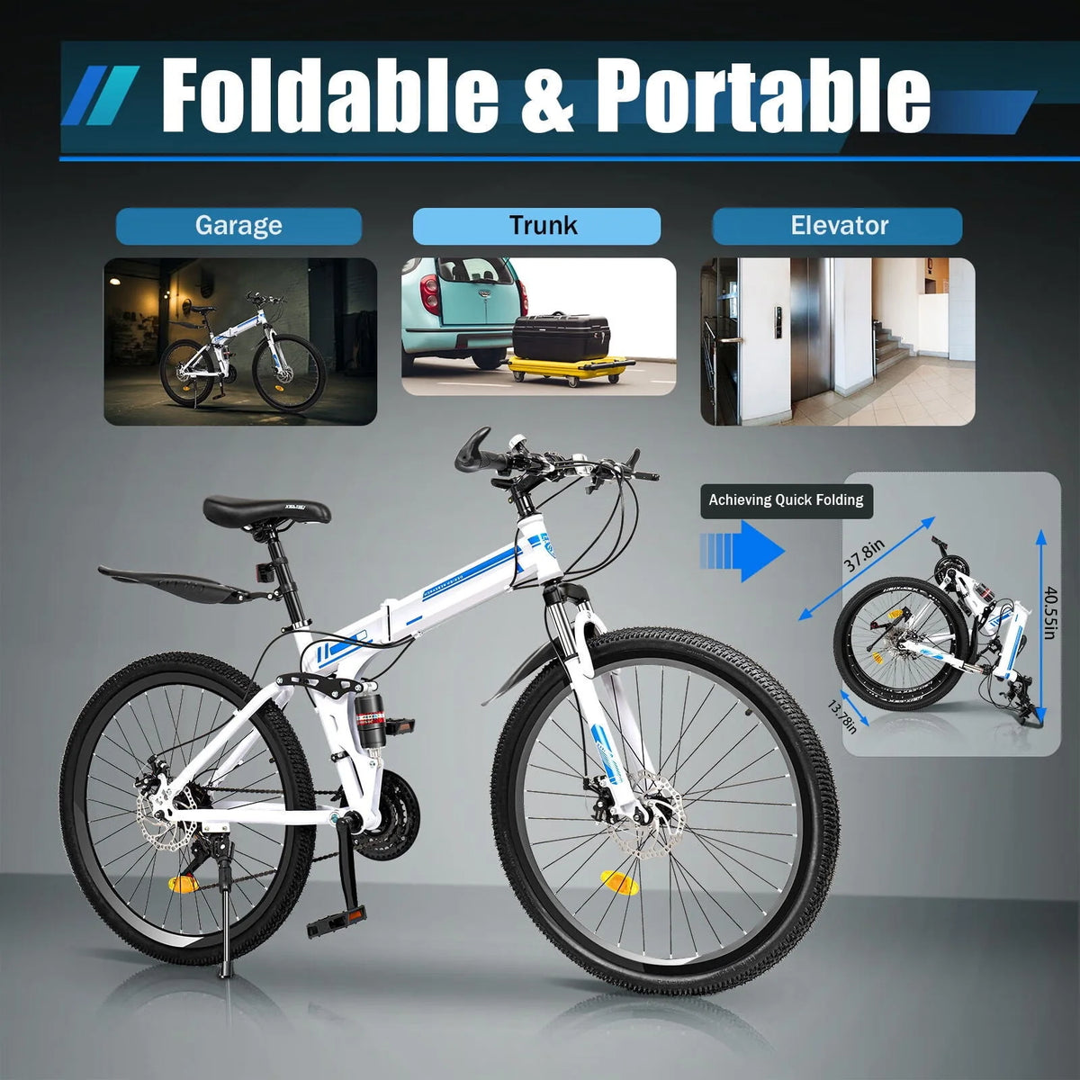 Folding Bike 21-speed Blue & White E258232