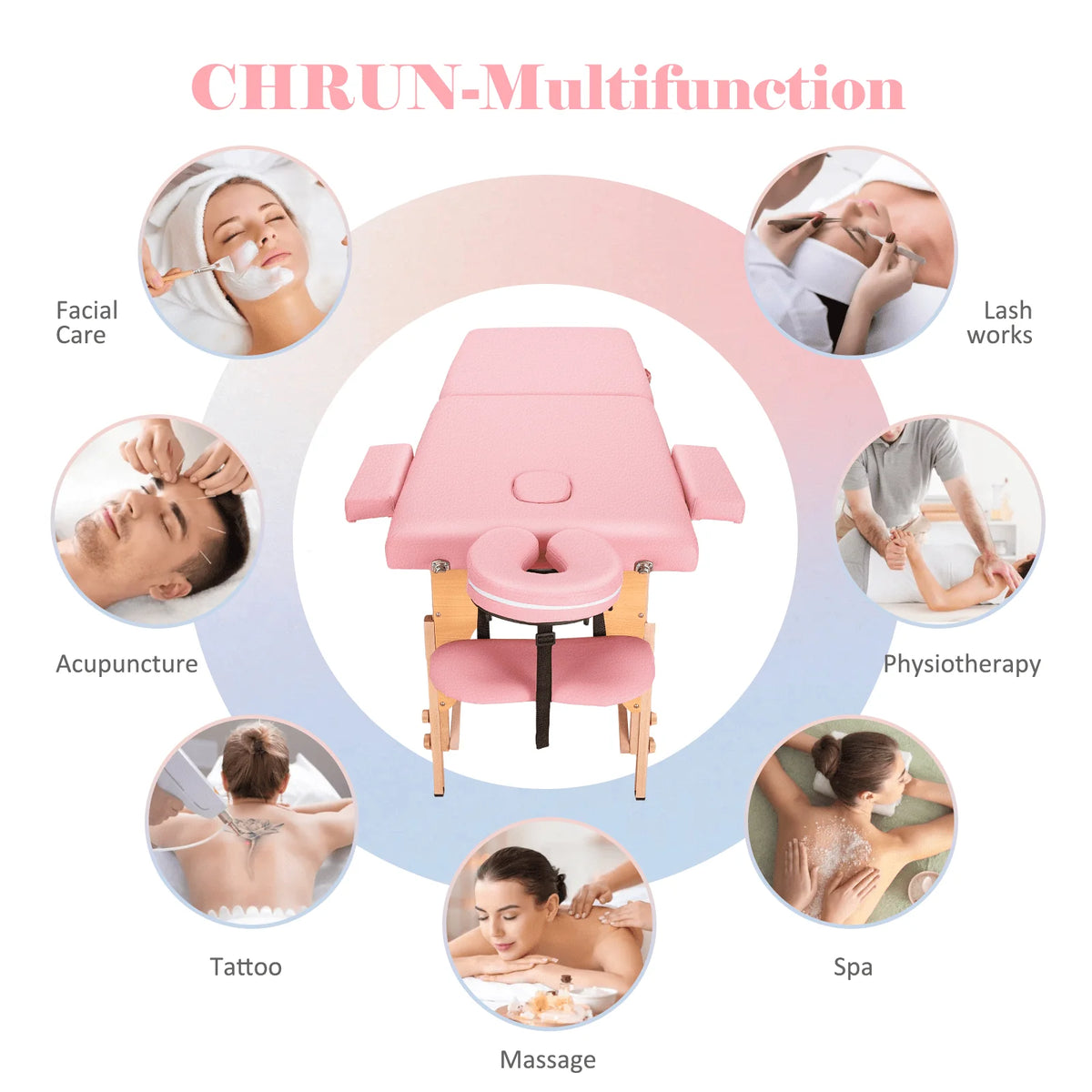 Pink Portable Massage Table 84 Inches 2 Fold Adjustable P695279
