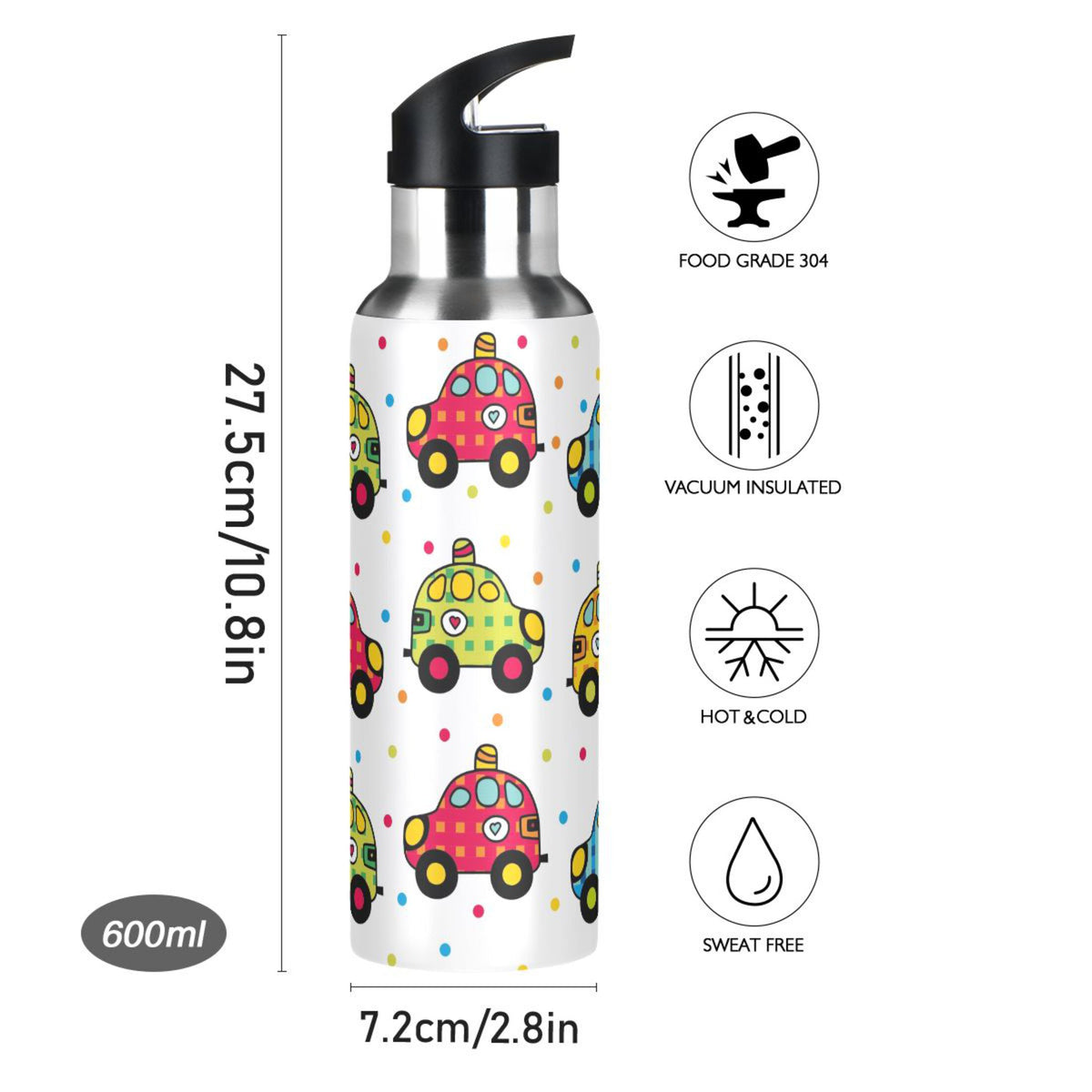 Stainless Steel Insulated Thermos Vacuum Flask Water Bottle with Straw Lid P771083