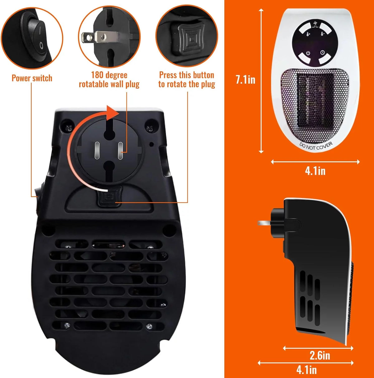 500W/800W Portable Electric Small Space Heater with Adjustable Thermostat and Timer K41704