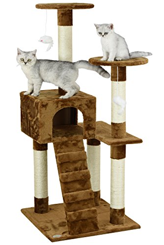 Beige Compact Cat Tree with Ladder X6074