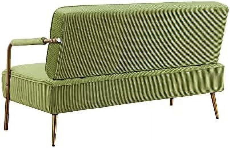 55" Pleated Velvet Loveseat Sofa with 2 Throw Pillows and Gold Metal Legs F484699