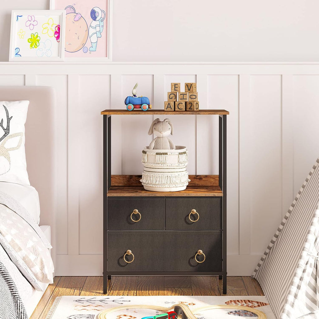3 Drawer Steel Frame Storage Tower with Open Shelve X969