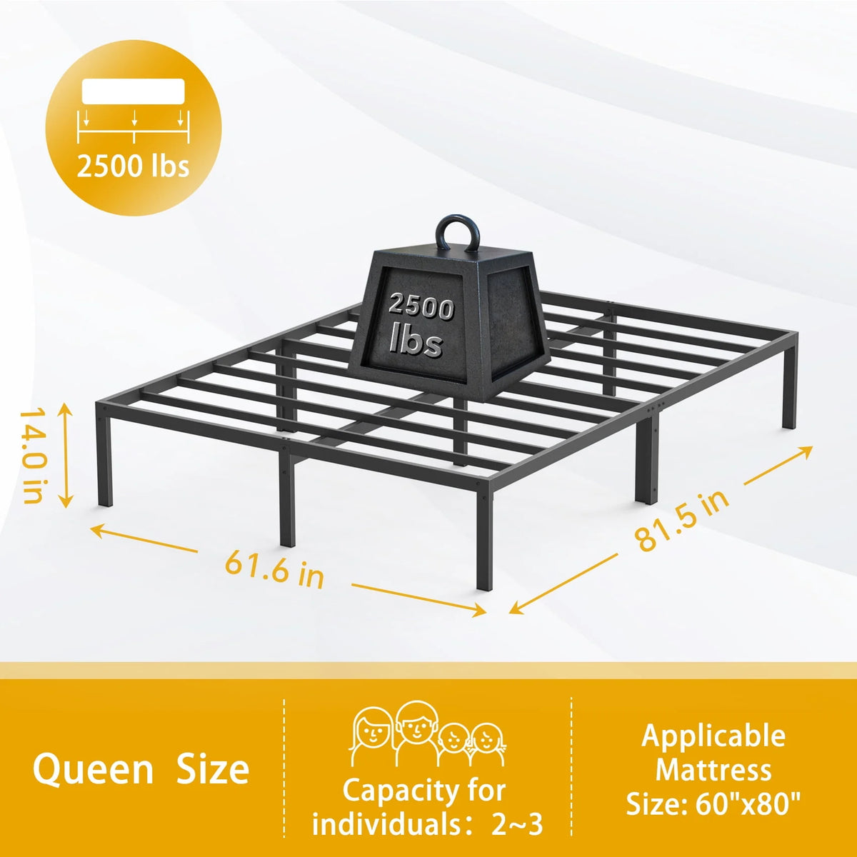 Queen Size Black Metal Platform Bed Frame K202195