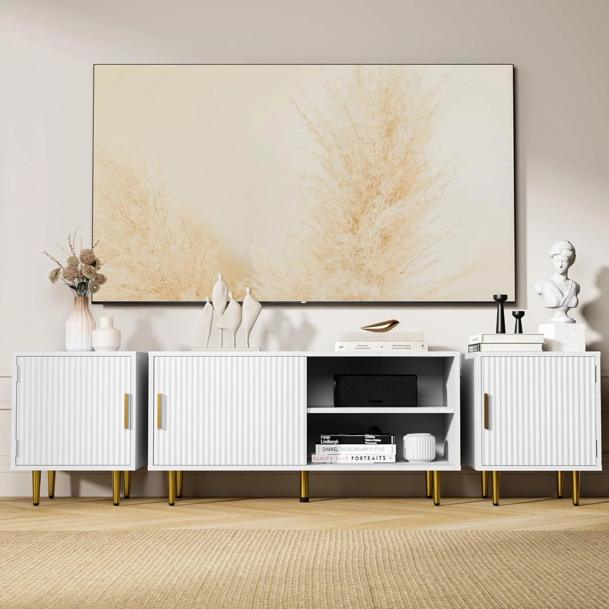 White TV Stand with Storage Cabinet W572