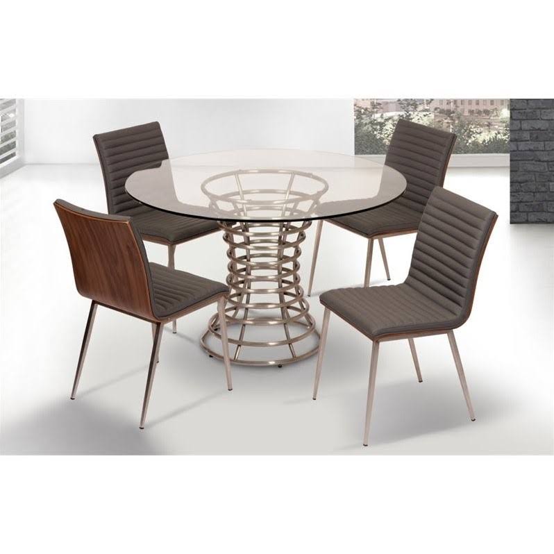Brushed Stainless Steel Dining Table with Clear Glass T566015