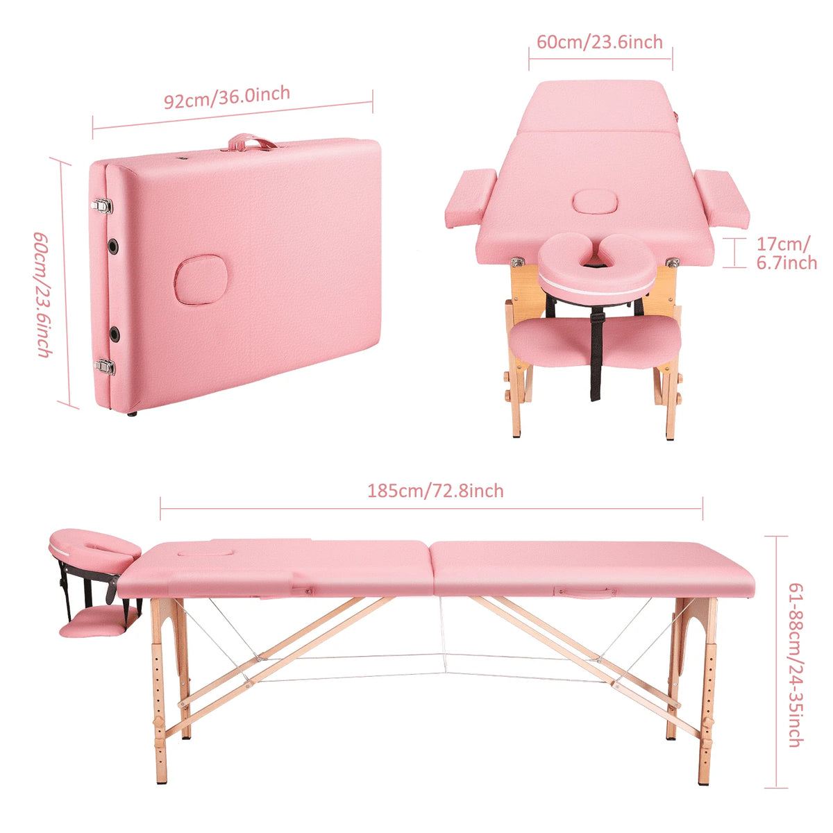 Pink Portable Massage Table 84 Inches 2 Fold Adjustable P695279