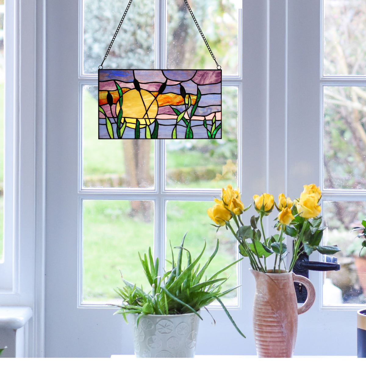 Multicolored Stained Glass Window Panel 14" x 0.25" x 8.25" O71801