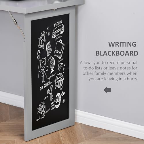 Grey Wall Mount Desk Cabinet with Blackboard and Side Shelf I2982