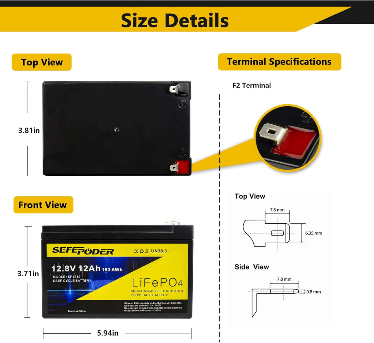 12V 12Ah LiFePO4 Deep Cycle Rechargeable Battery H84906
