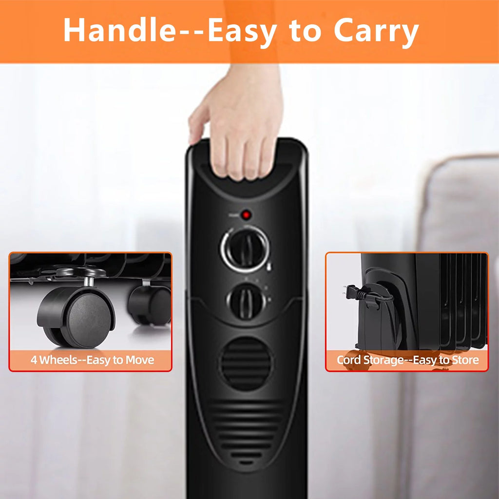 Oil Filled Radiator Heater Portable Electric Heater with 3 Heat Settings Black Q840