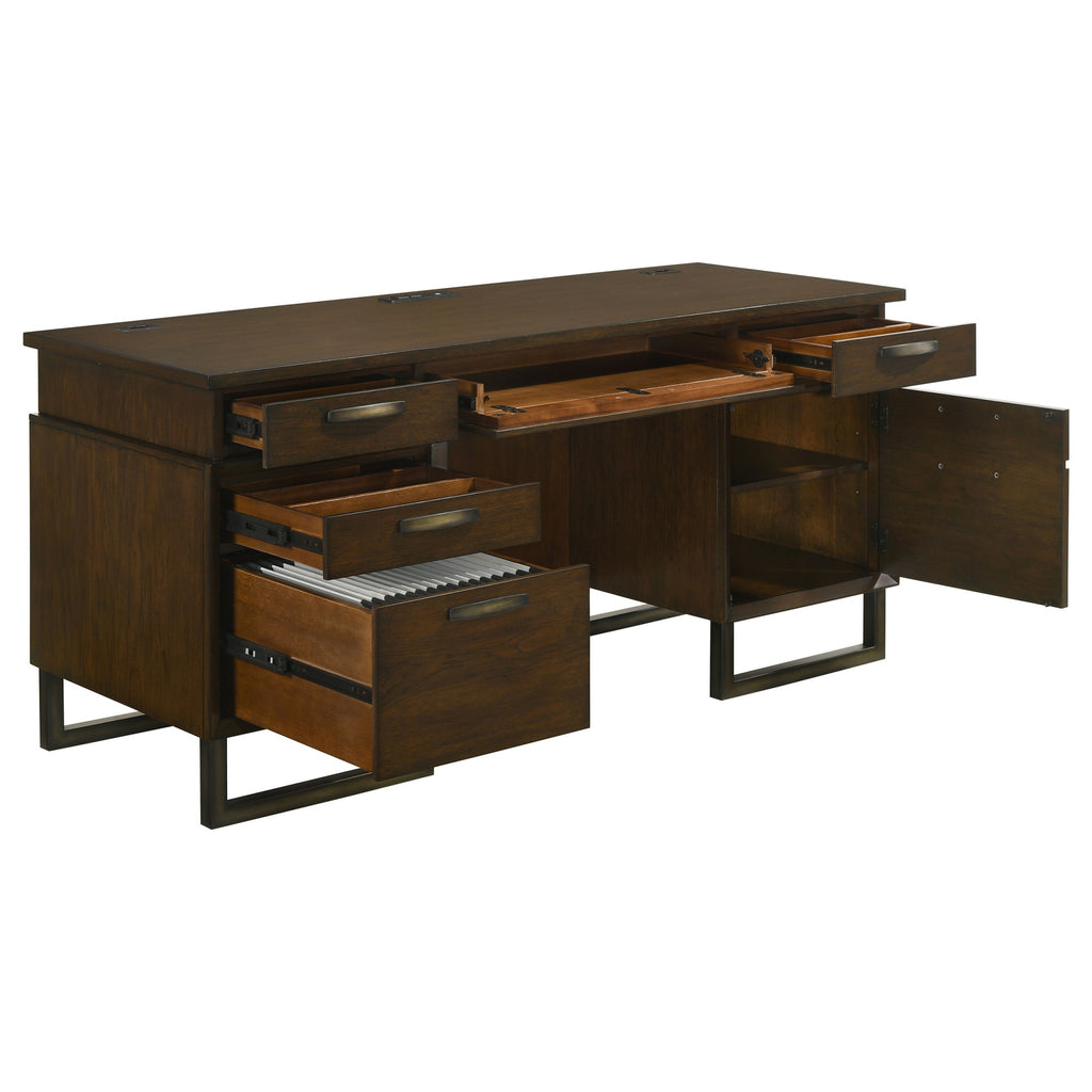 5-drawer Wood Credenza Desk Dark Walnut and Gunmetal T890832