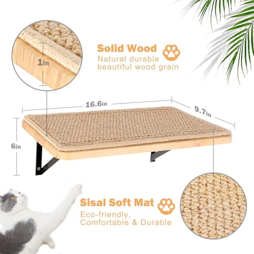 Cat Wall Climbing Shelf, 2 pcs 4 Step Wall-Mounted Ladder with Sisal Scratching Rope N8747
