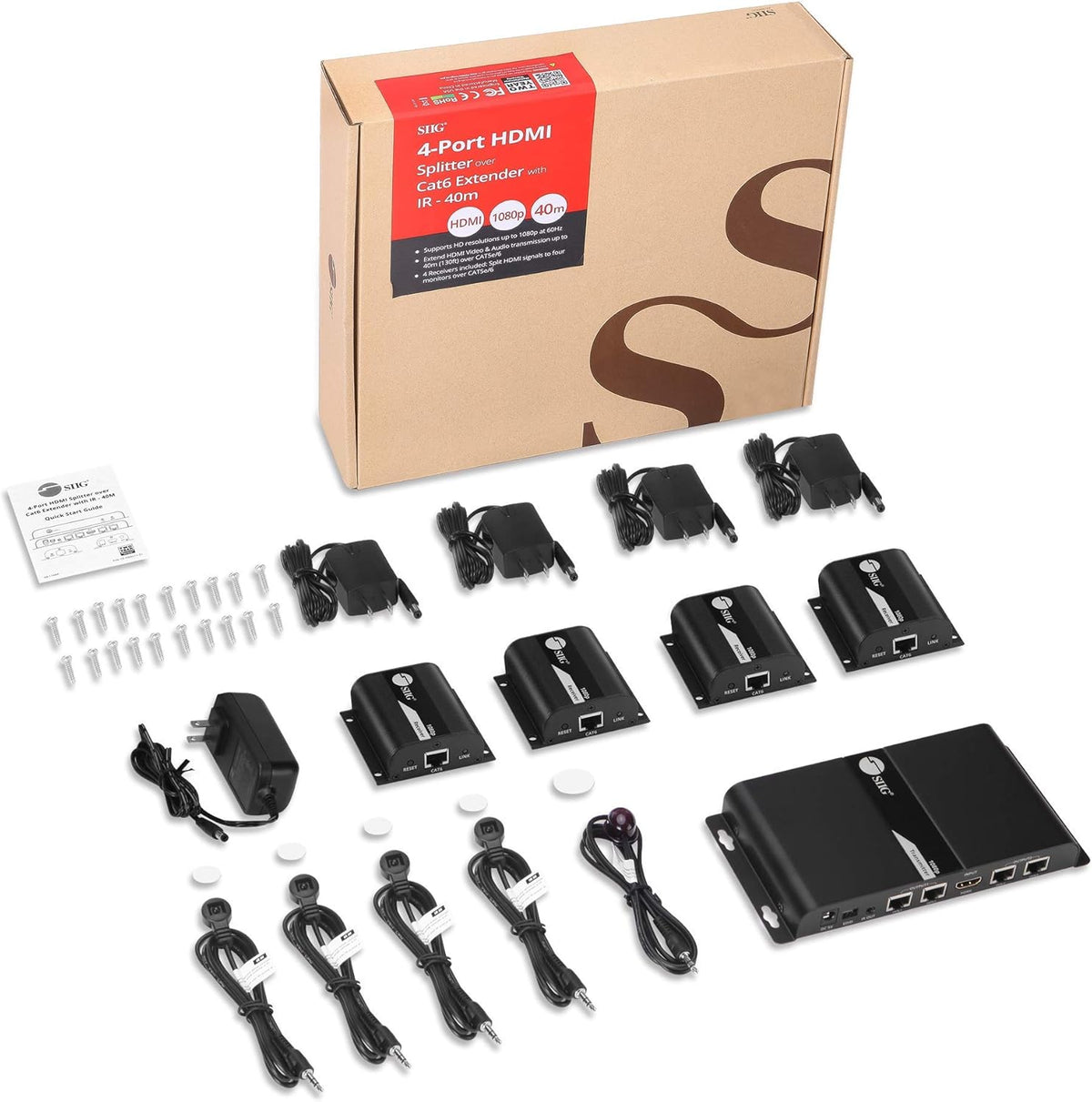 1080p HDMI Extender Splitter Over CAT5e/CAT6 Ethernet 1x4 Port H416599
