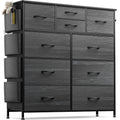 Black 10 Drawer Fabric Dresser with Wood Top S339418