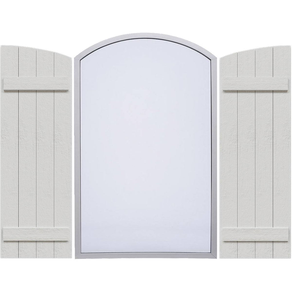 Rustic Faux Wood Shutters with Elliptical Arch Top T228387