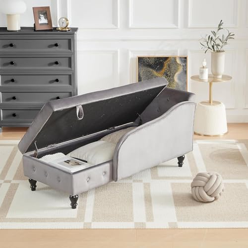 Dark Gray Velvet Chaise Lounge with Lumbar Pillow X338