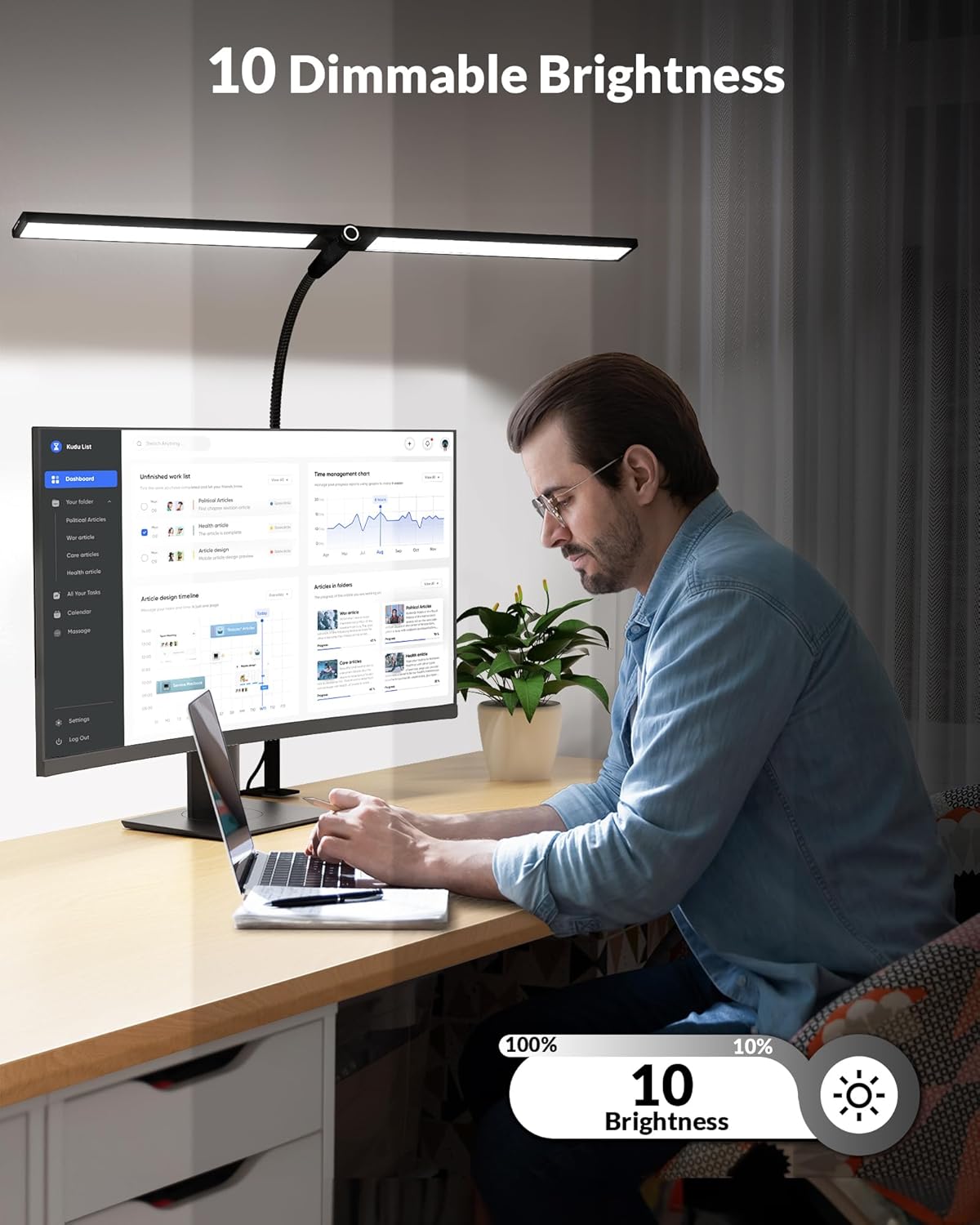 Black Double Head LED Clamp Desk Lamp with Remote Control M638