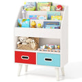 White Wooden Kids Bookshelf with 2 Cube Bins V18814