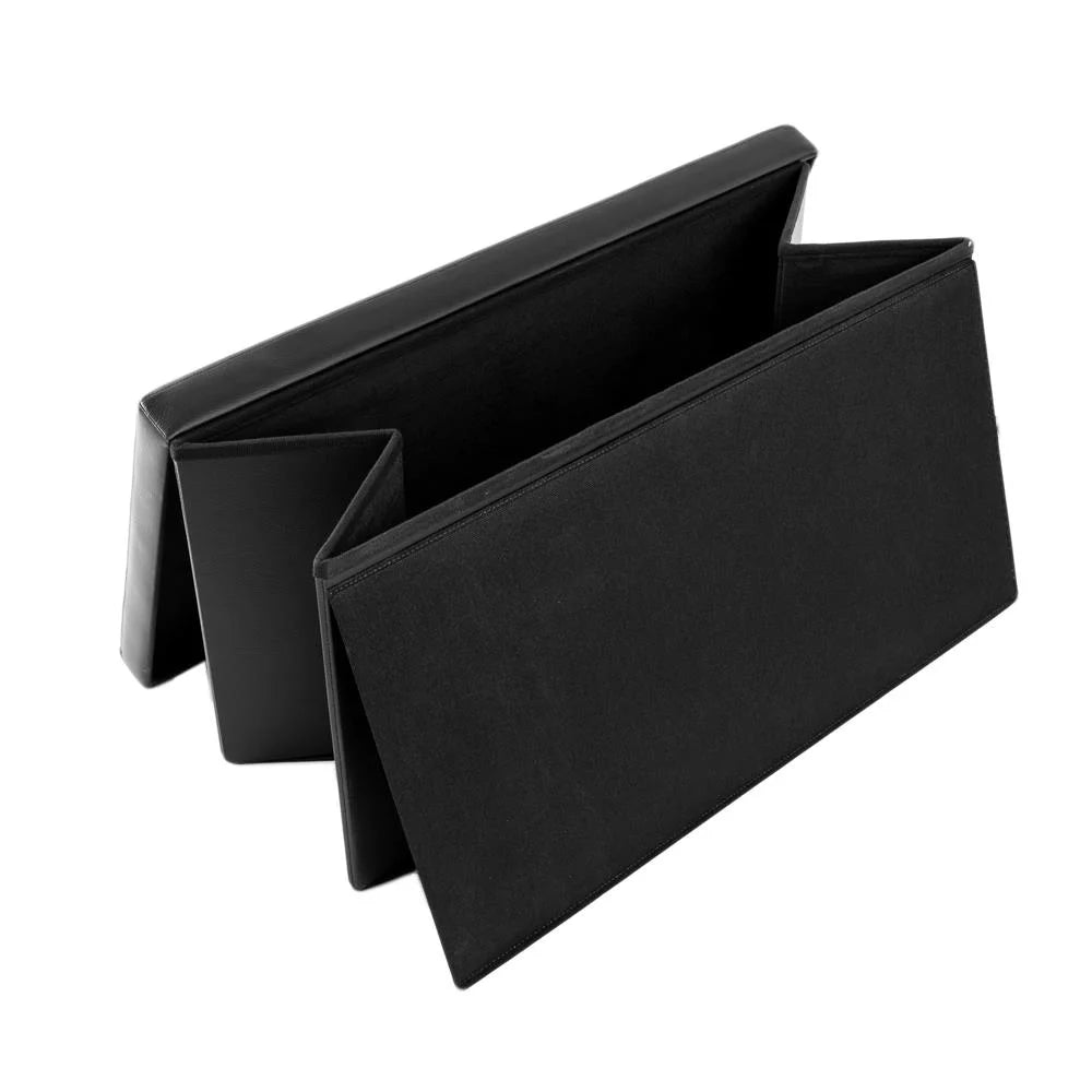 Black Faux Leather Folding Footstool Rectangle Storage Ottoman J203564