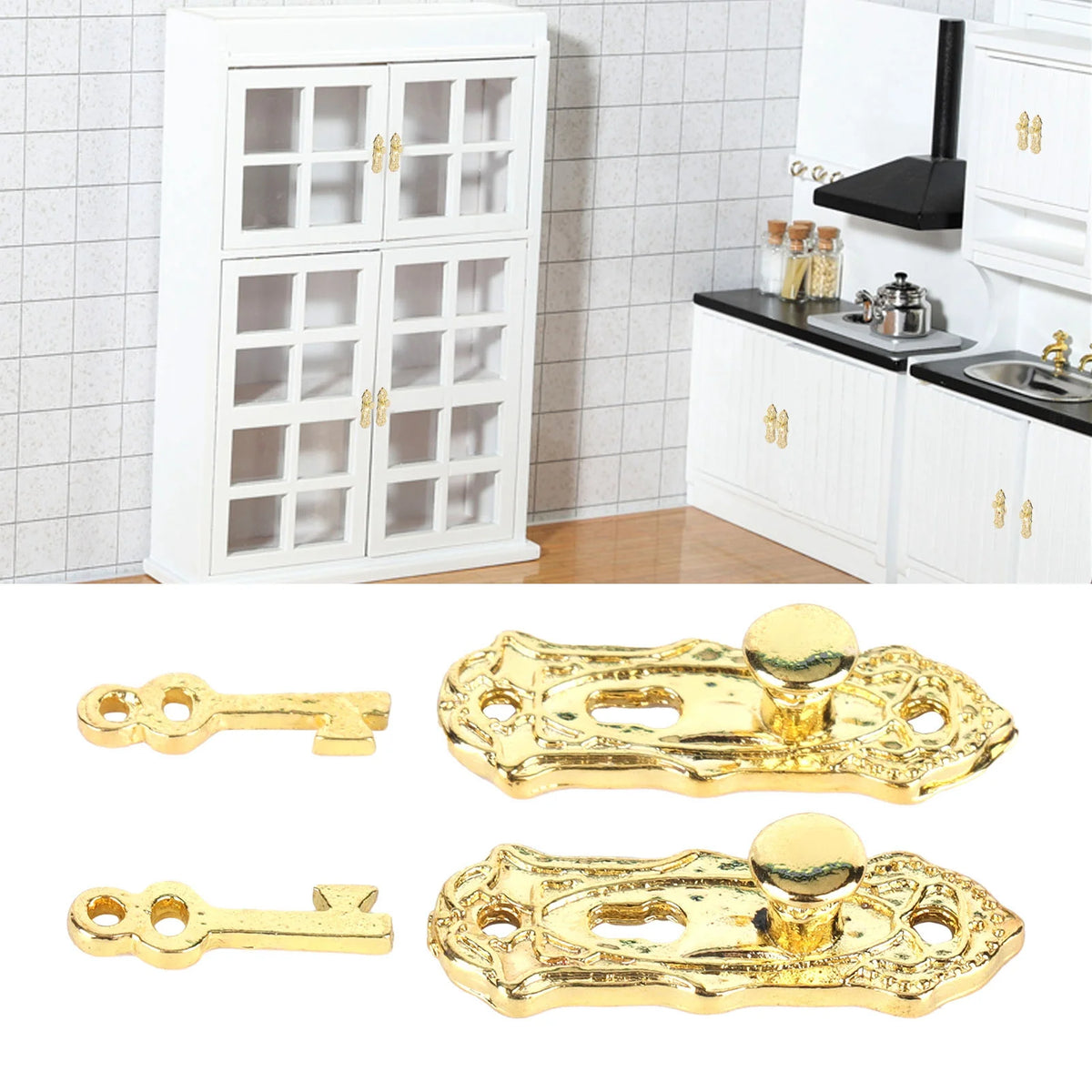 Metal Door Locks 2 Sets for Dollhouse Miniature T274470