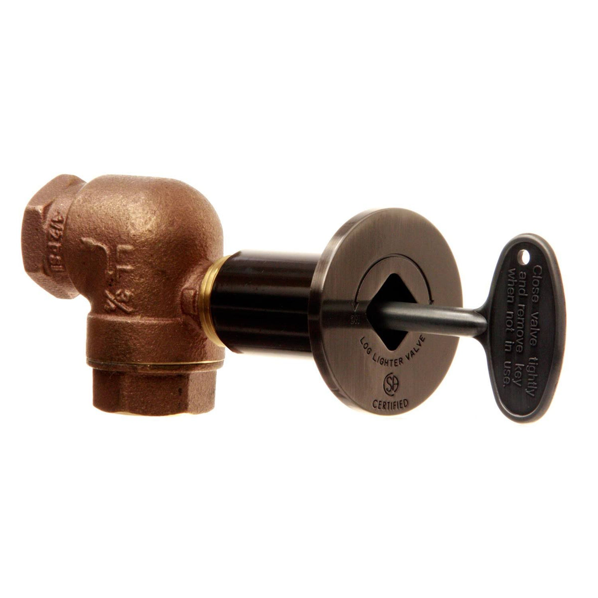 3/4 inch Angled Gas Fire Pit Shut Off Valve Kit with Pewter Flange and Key X7607