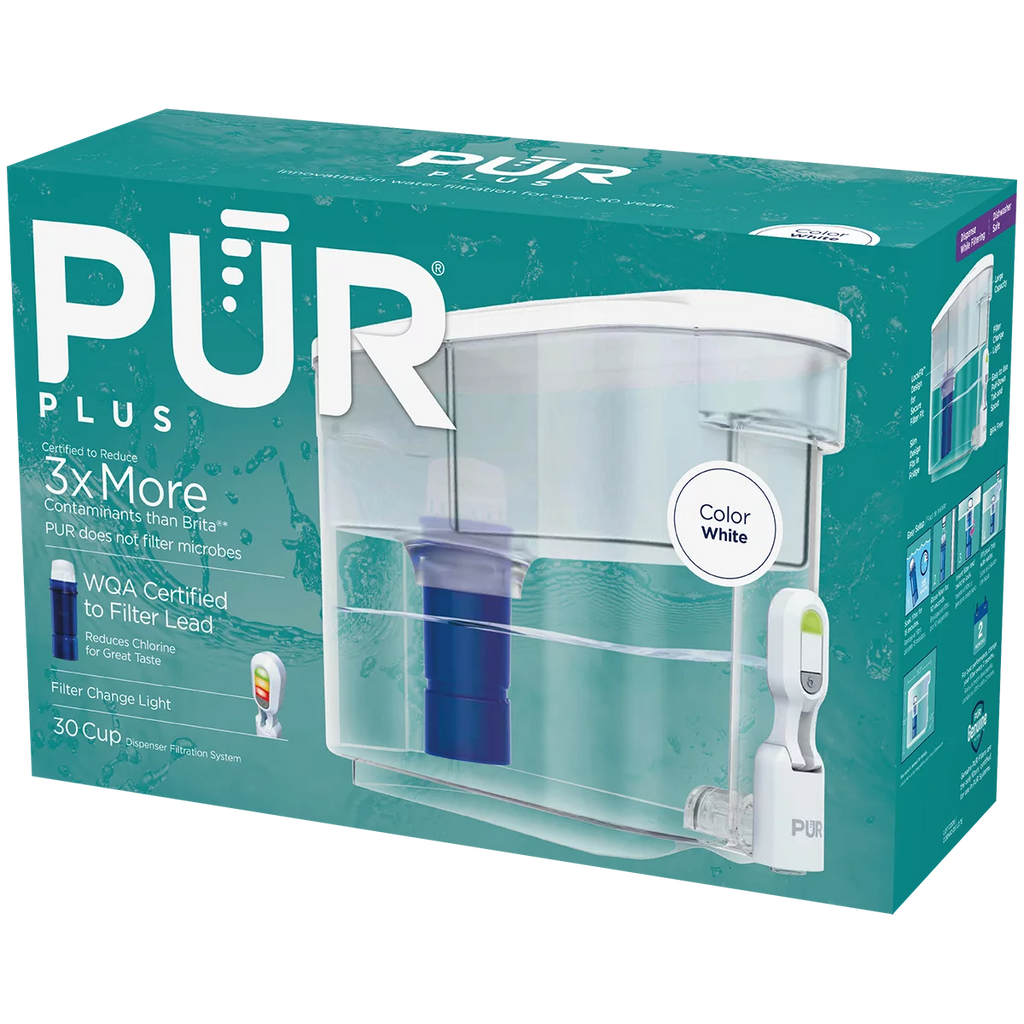 30 Cup Water Filter Dispenser with Filter, Dishwasher Safe, White H215