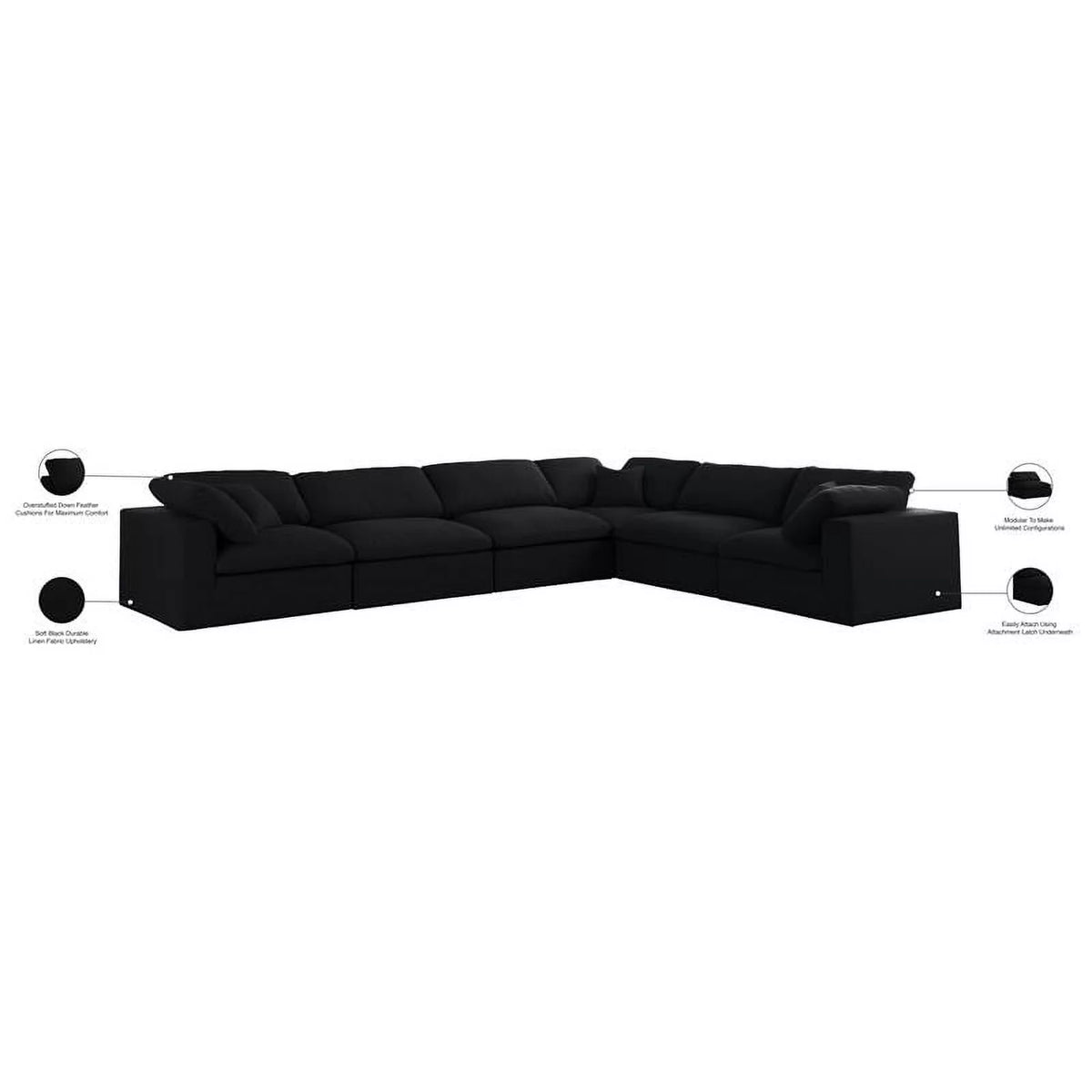 Black Linen Fabric Modular Sectional R847121