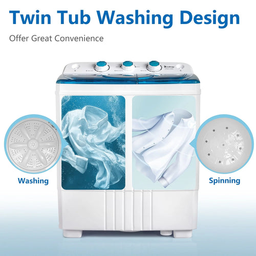 20LBS Portable Compact Twin Tub Washing Machine Washer Dryer, Blue M1698